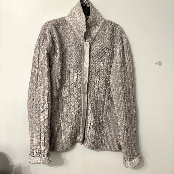 Sloni Jacket Shimmering Silver Lightweight Mock Neck Ruched Texture Sz XL - Picture 5 of 10